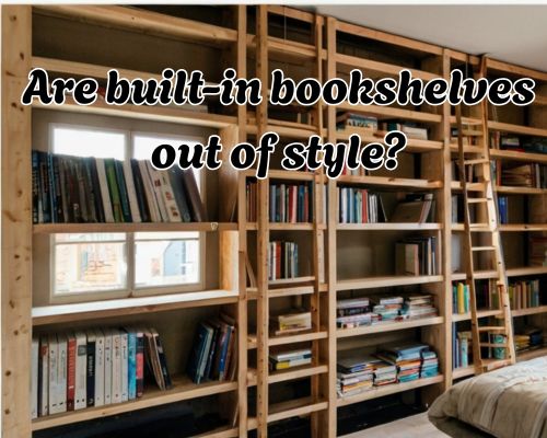 Floor-to-ceiling wooden bookshelf filled