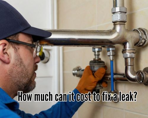 Hands tightening a wrench on a pipe leak.