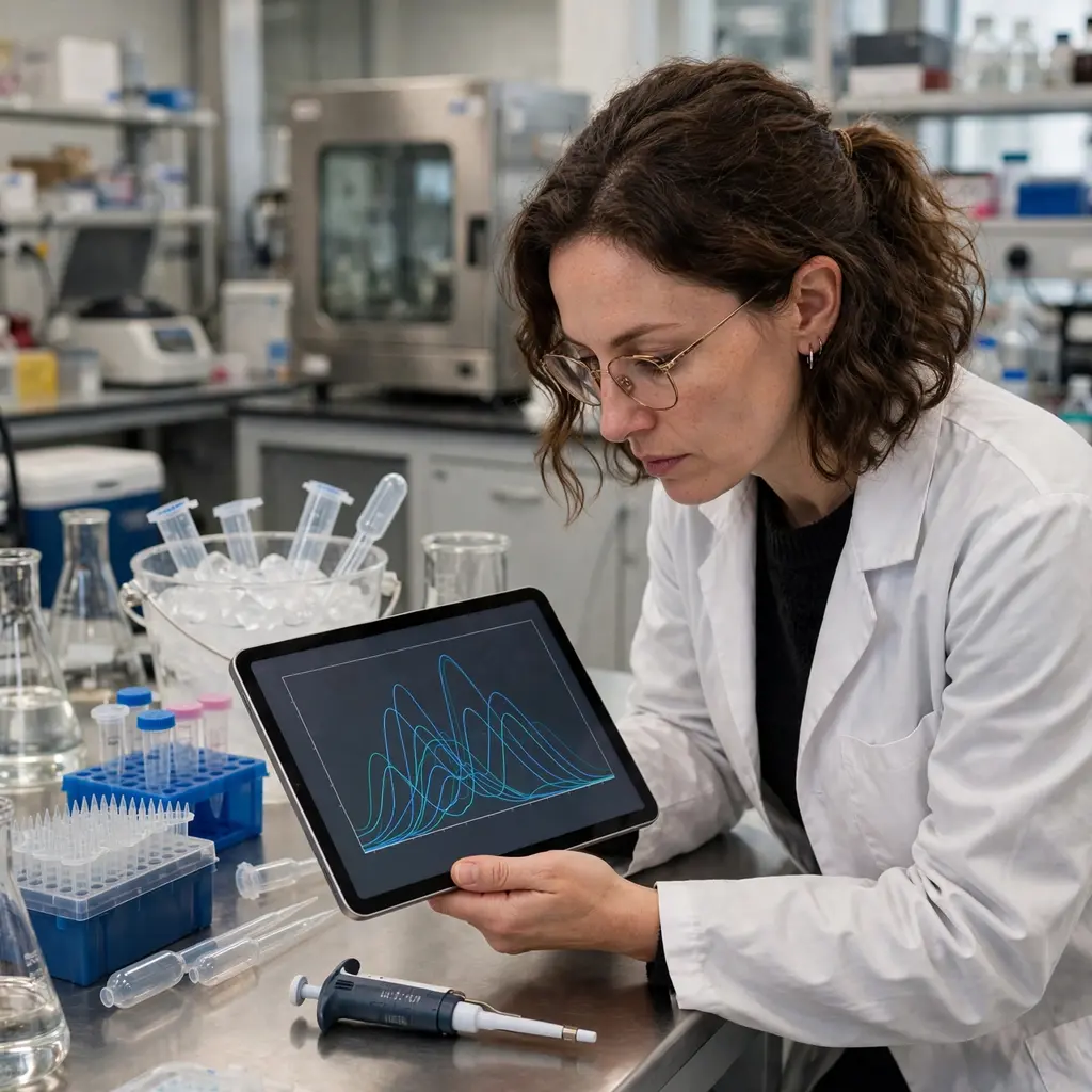 Researcher Analyzing Peptide Evidence Data