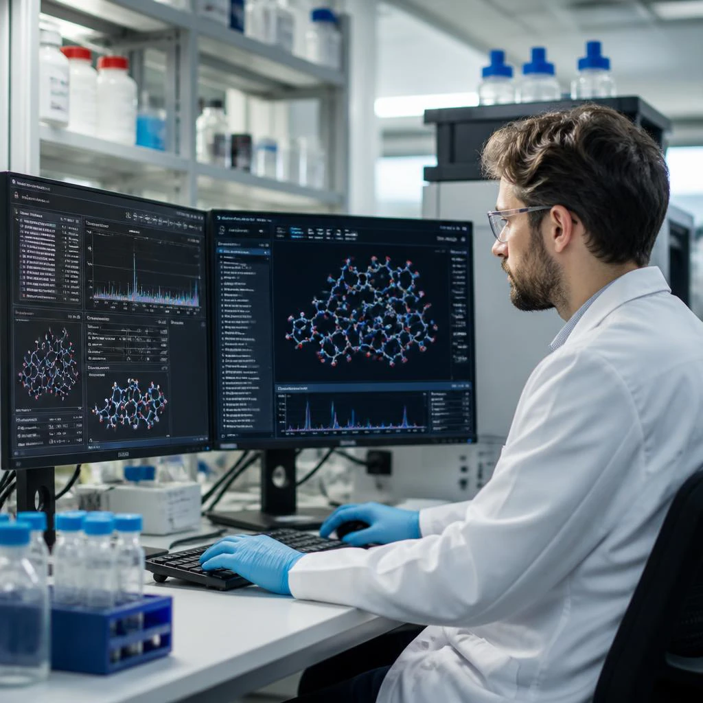 Scientist Analyzing Peptide Compounds