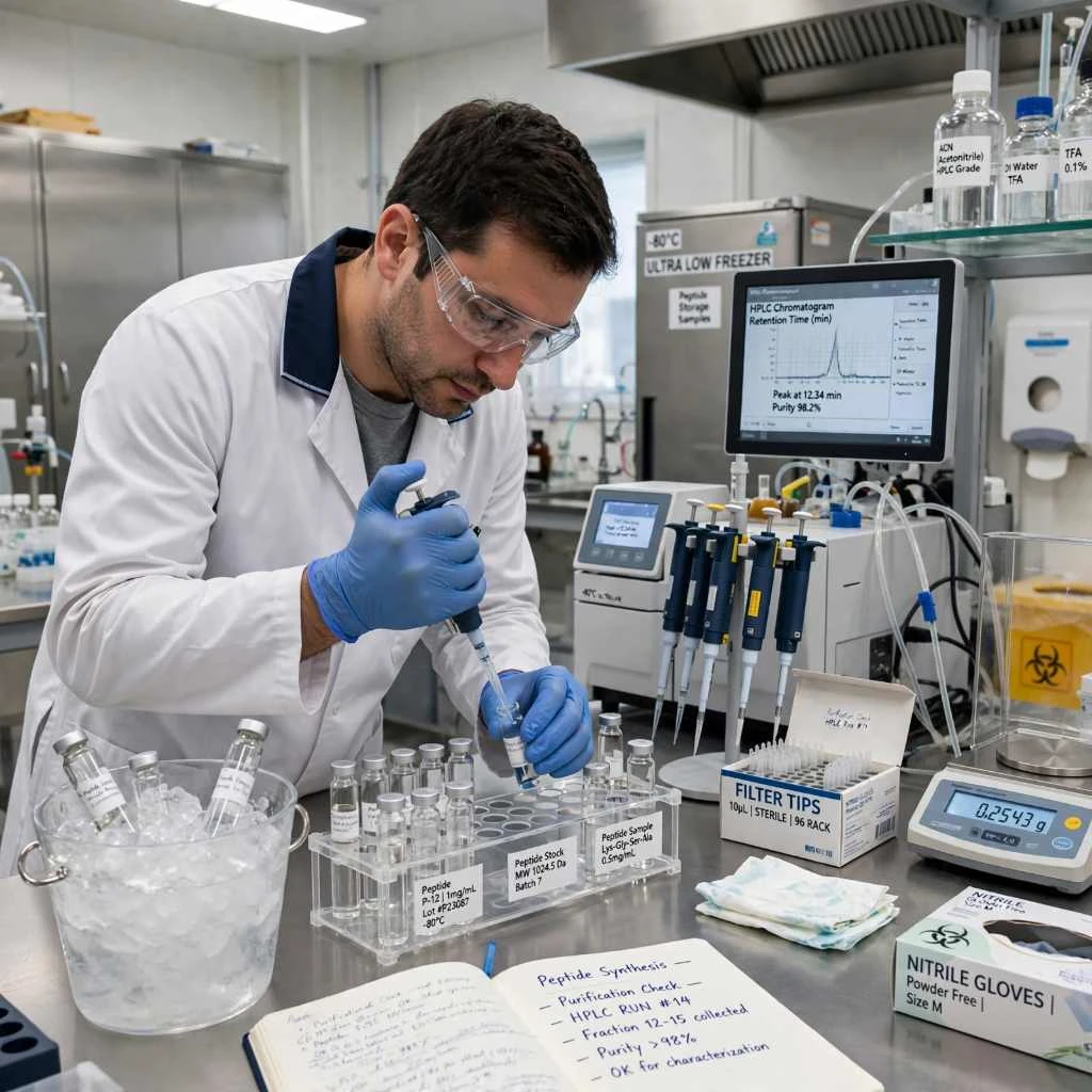Male Researcher Pipetting Peptide Stock Solution