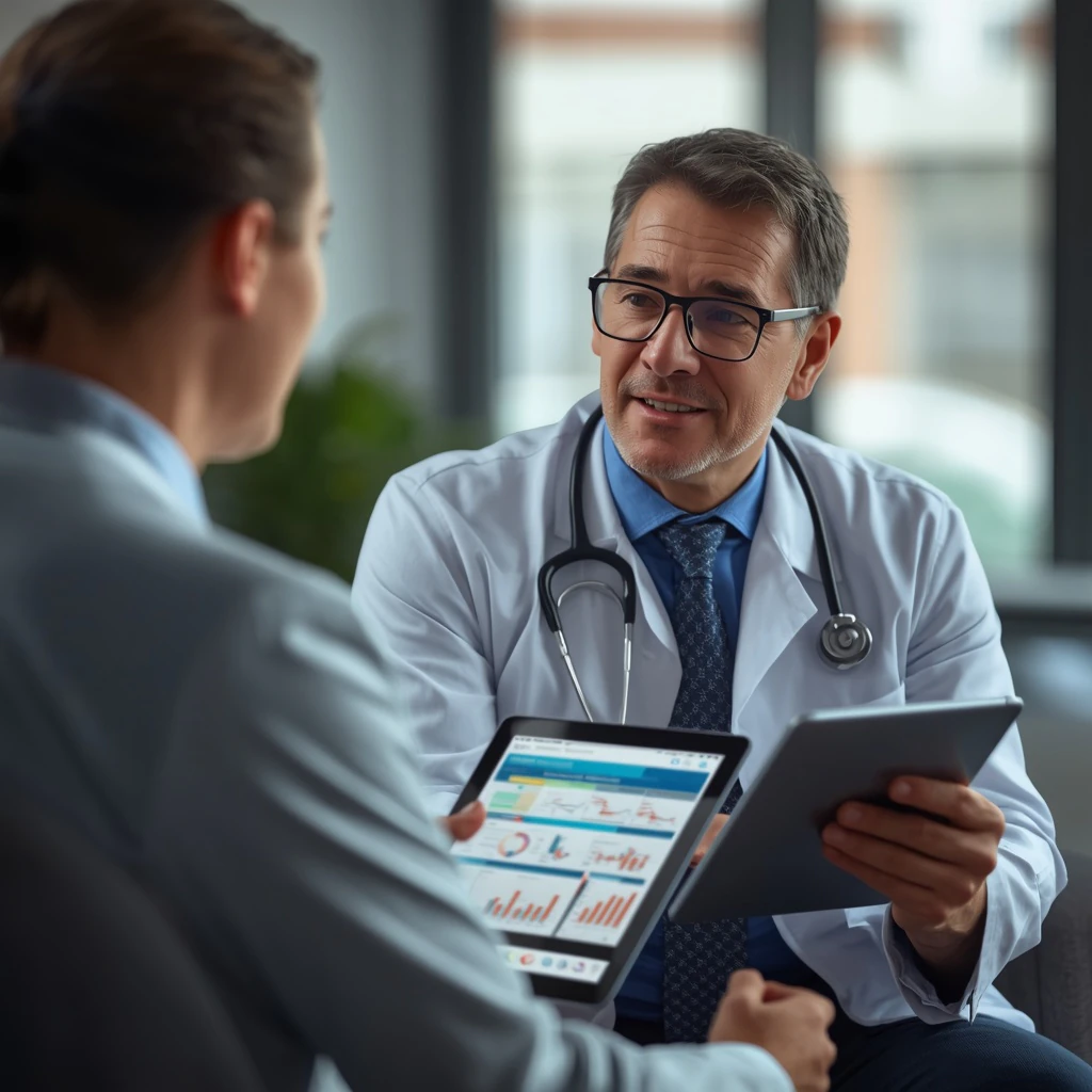 Doctor Discussing Biotechnology Data With Research Client